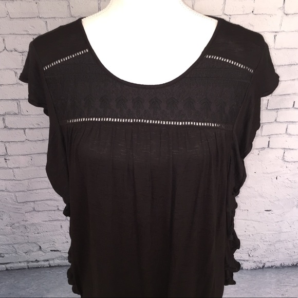 RXB Ruffled Side Cap Sleeve Black Top Size Medium - Picture 6 of 8